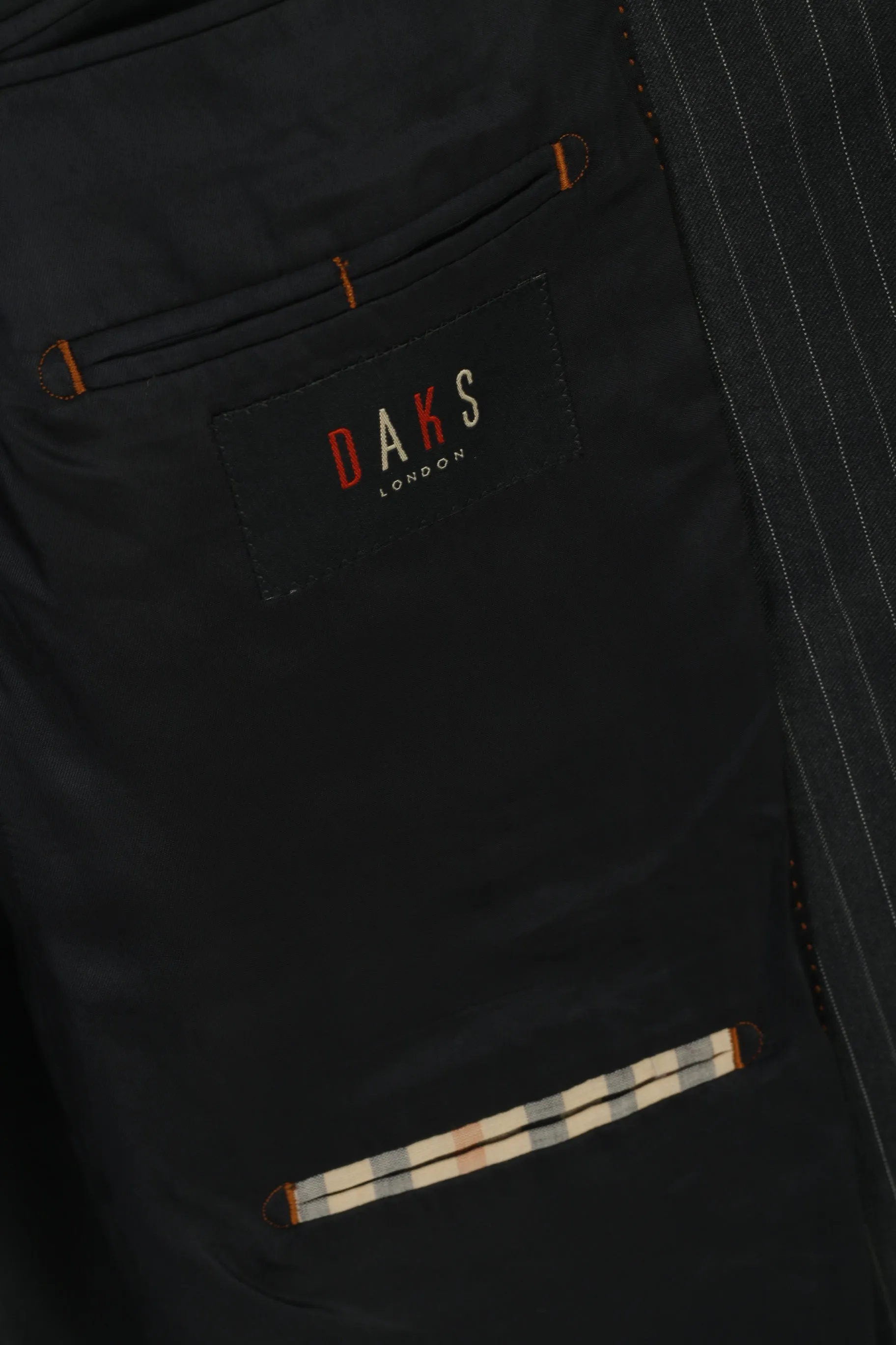 DAKS London Men 54 44 Blazer Gray Wool Striped Vintage Single Breasted Jacket