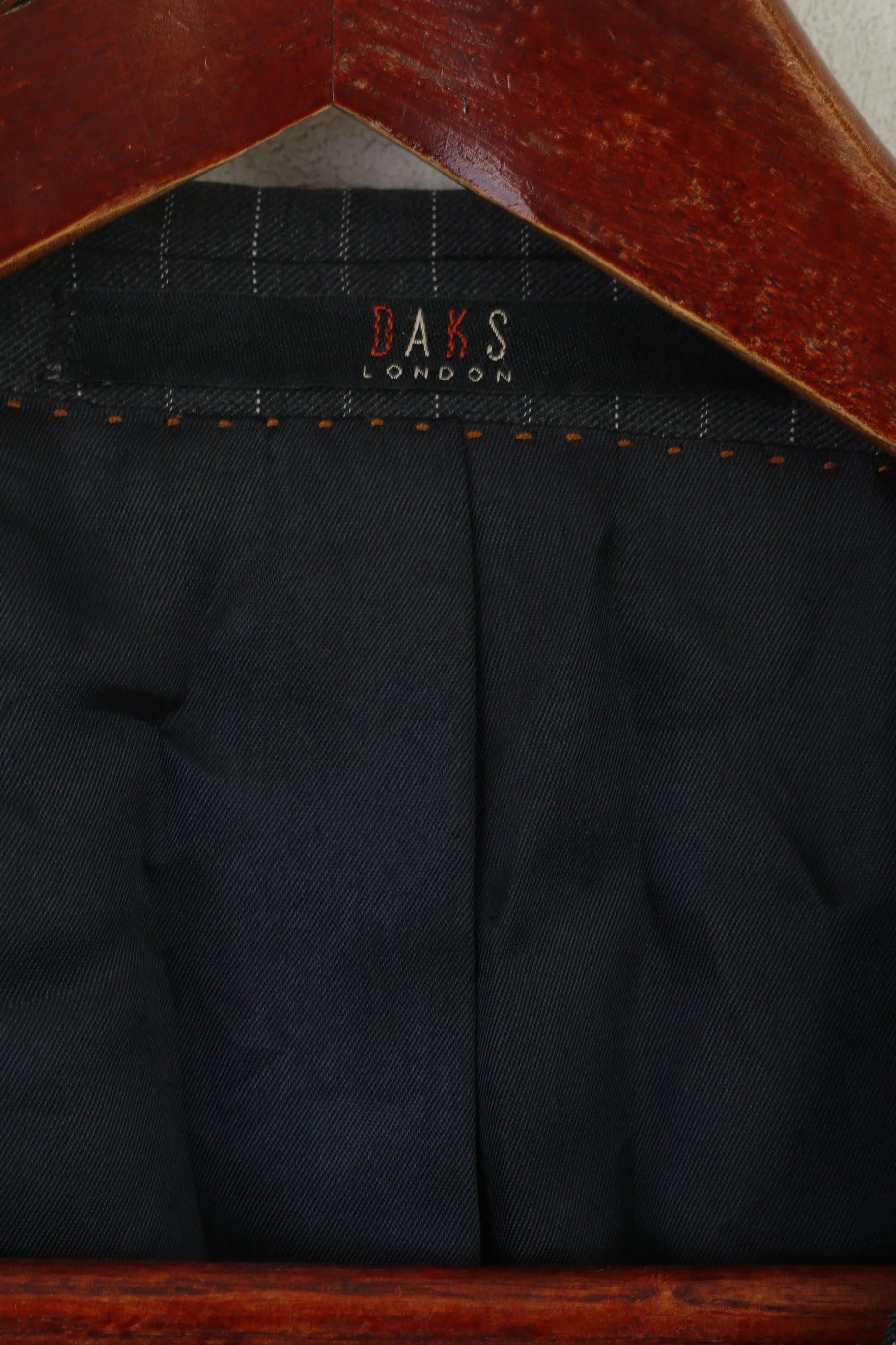 DAKS London Men 54 44 Blazer Gray Wool Striped Vintage Single Breasted Jacket