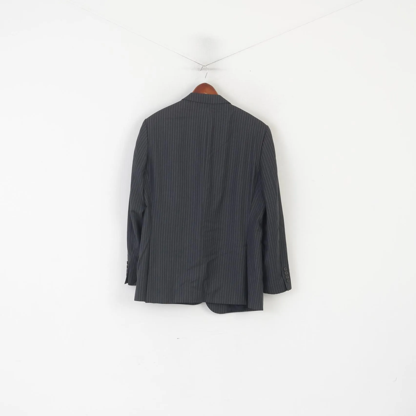 DAKS London Men 54 44 Blazer Gray Wool Striped Vintage Single Breasted Jacket