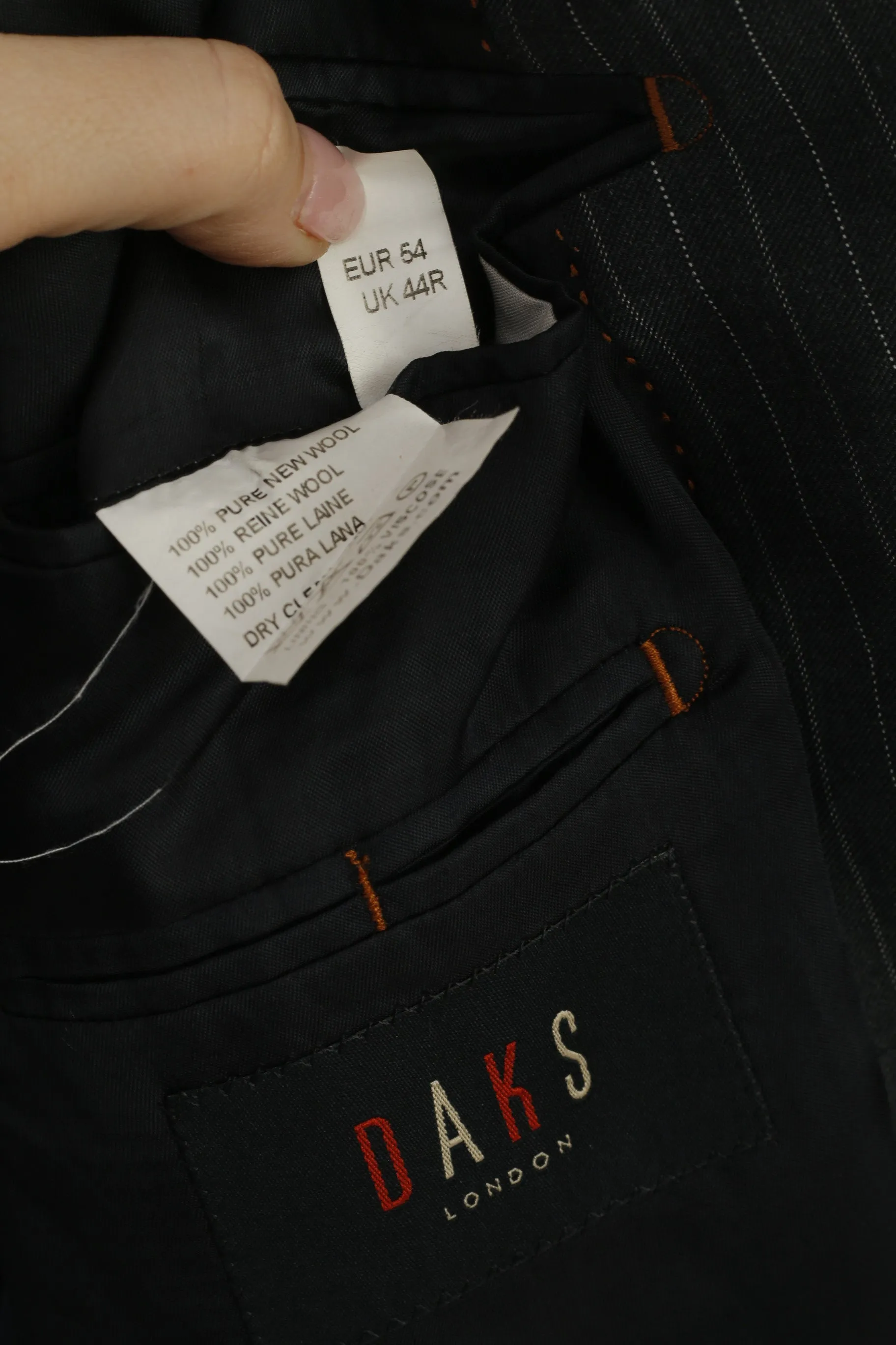 DAKS London Men 54 44 Blazer Gray Wool Striped Vintage Single Breasted Jacket