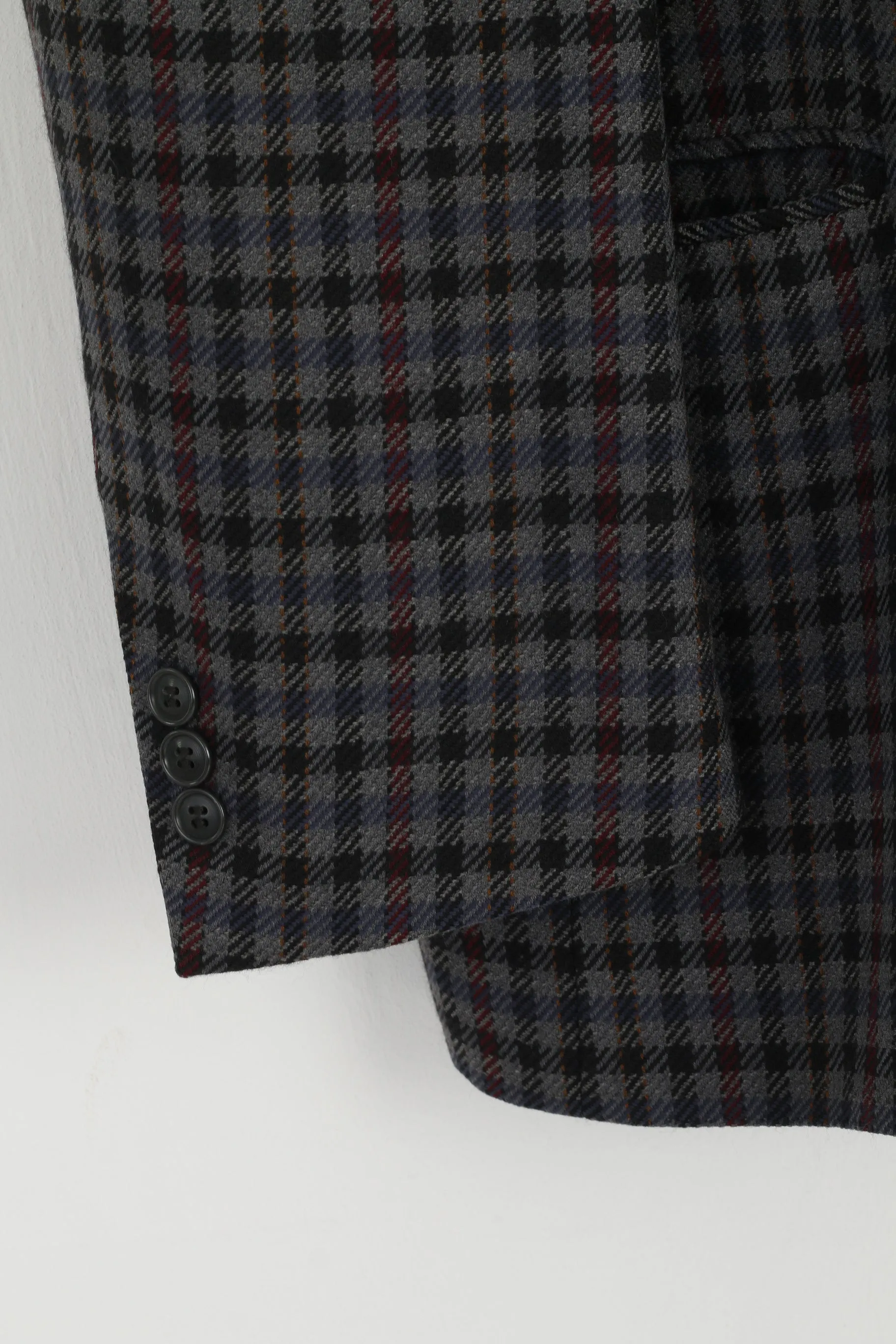 Daniel Hechter Paris Men 48 Blazer Multi Check Wool Cashmere Blend Vintage Jacket
