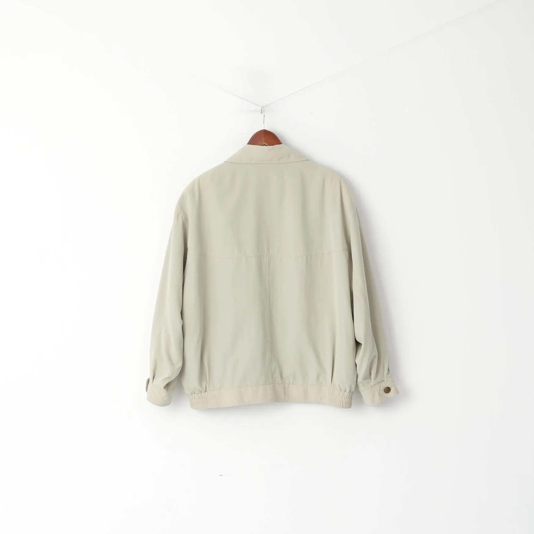 Dannimac Men XL Bomber Jacket Beige Shoulder Pads Full Zipper Retro Top