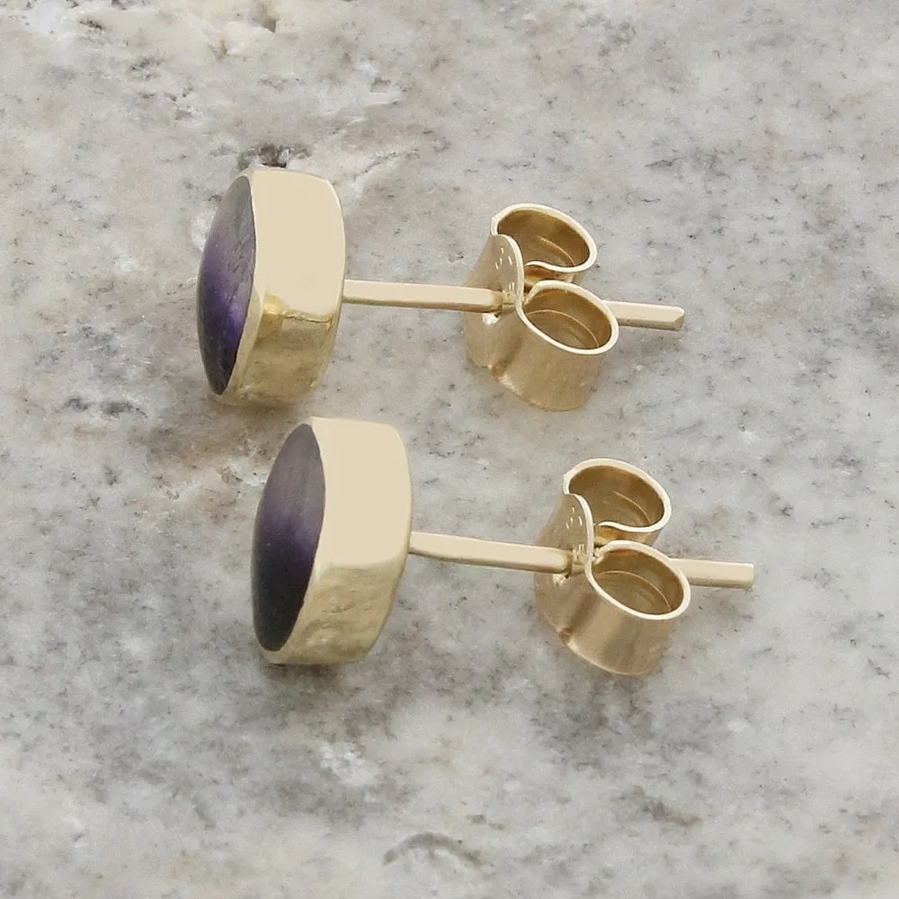 Derbyshire Blue John 9ct Yellow Gold Oval Stud Earrings