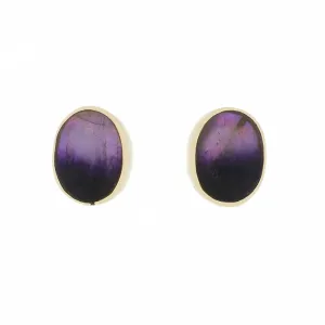 Derbyshire Blue John 9ct Yellow Gold Oval Stud Earrings