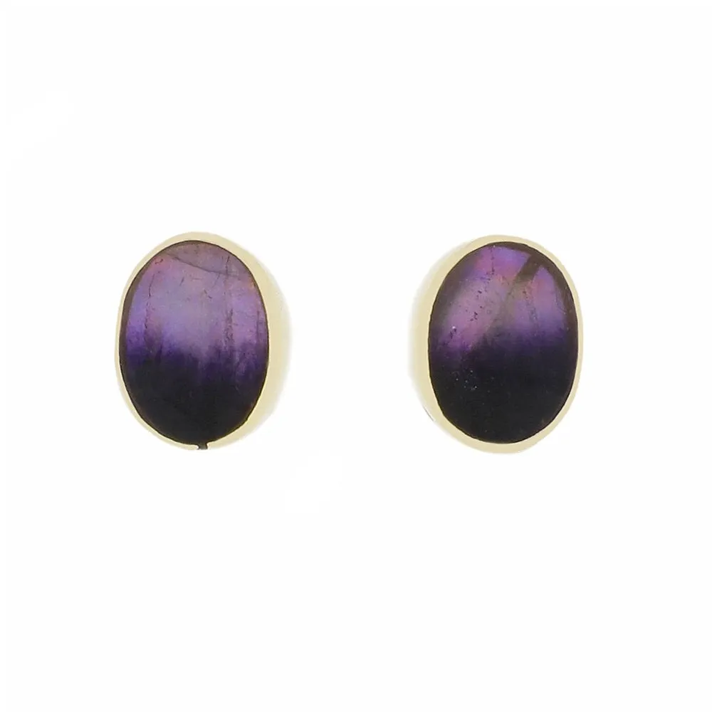 Derbyshire Blue John 9ct Yellow Gold Oval Stud Earrings