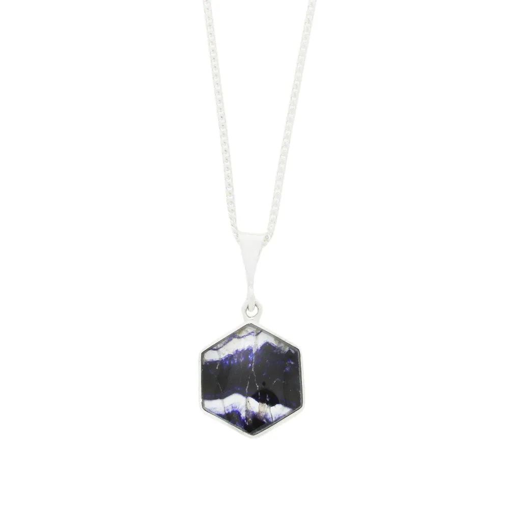 Derbyshire Blue John and Jet Small Sterling Silver Pendant and Chain