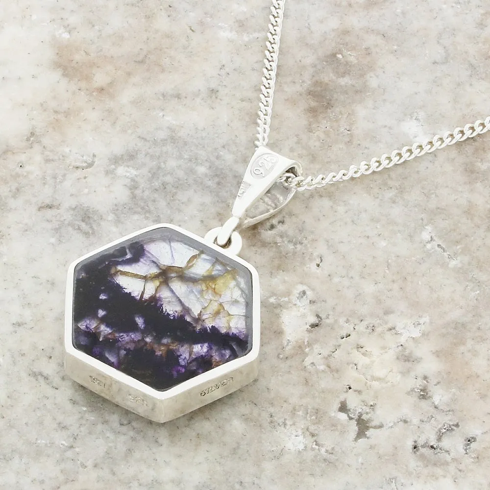 Derbyshire Blue John Reversible Hexagonal Pendant And Chain