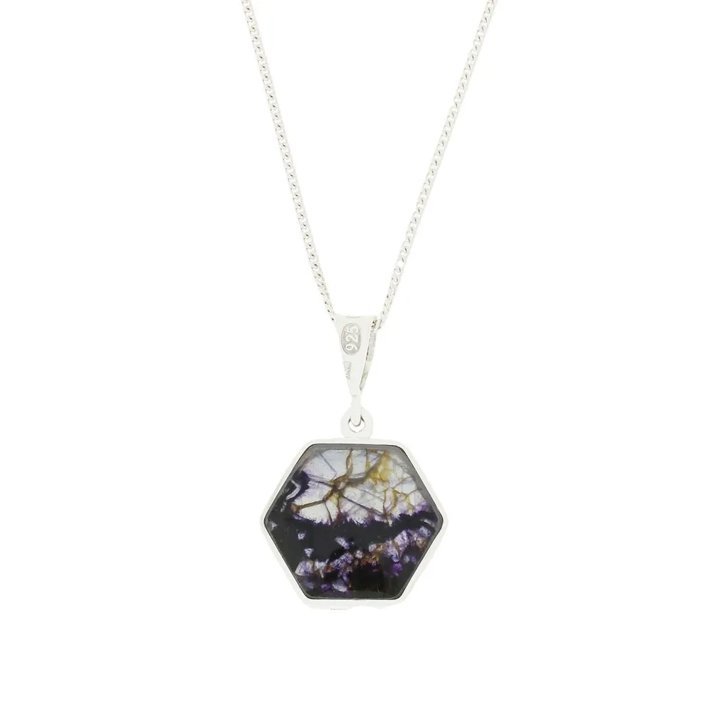 Derbyshire Blue John Reversible Hexagonal Pendant And Chain