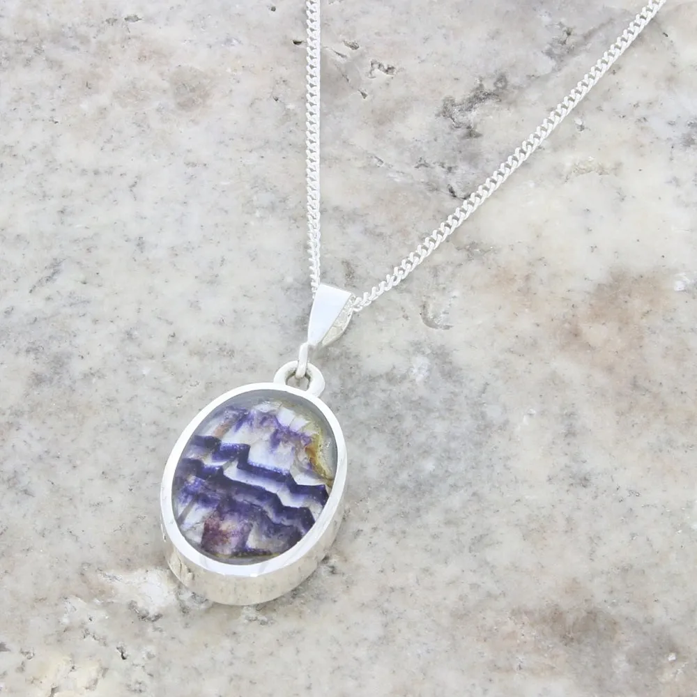 Derbyshire Blue John Small Oval Reversible Pendant and Chain