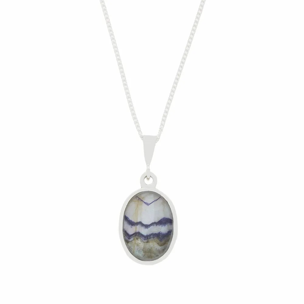 Derbyshire Blue John Small Oval Reversible Pendant and Chain
