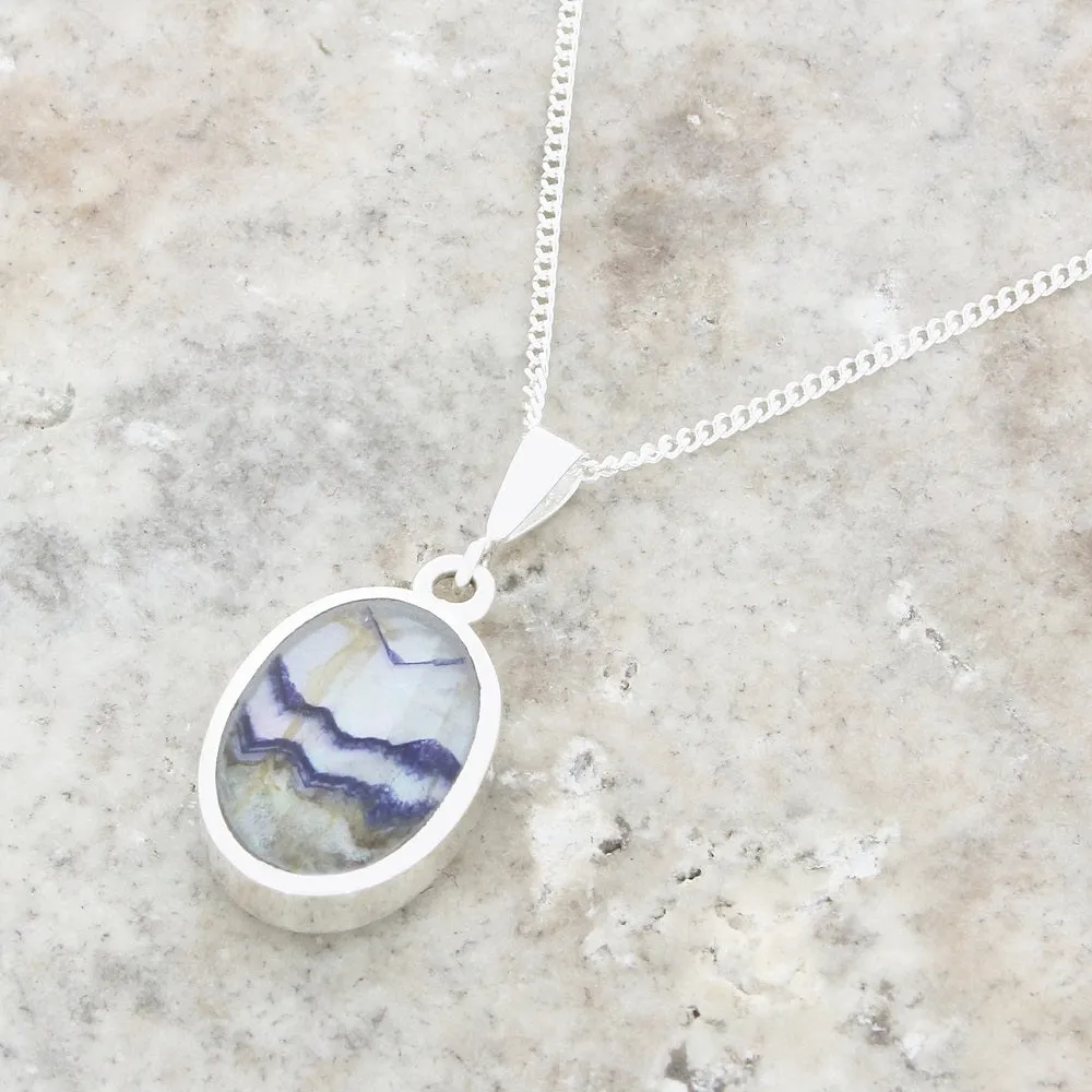 Derbyshire Blue John Small Oval Reversible Pendant and Chain