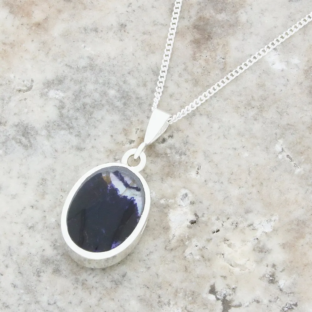 Derbyshire Blue John Small Oval Reversible Pendant and Chain