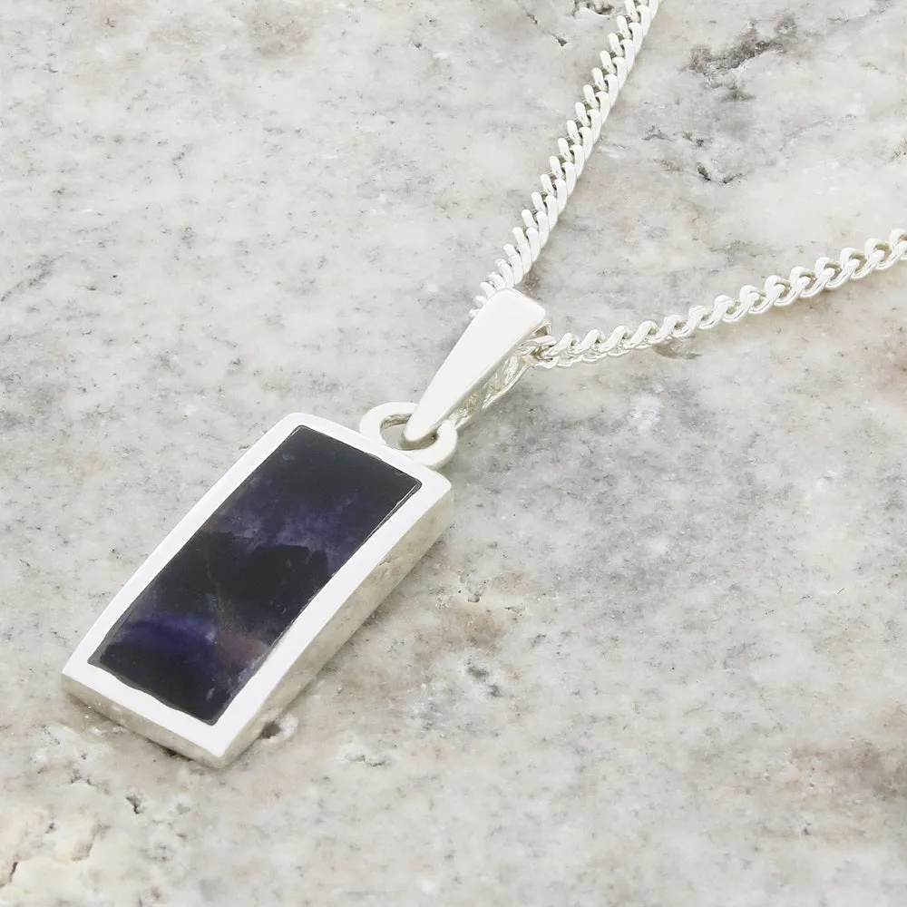 Derbyshire Blue John Small Rectangular Pendant and Chain