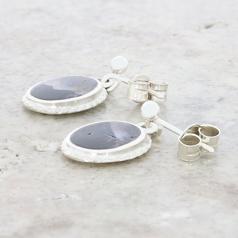 Derbyshire Blue John Sterling Silver Filigree Oval Drop Earrings