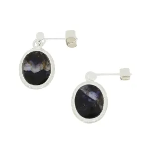 Derbyshire Blue John Sterling Silver Filigree Oval Drop Earrings