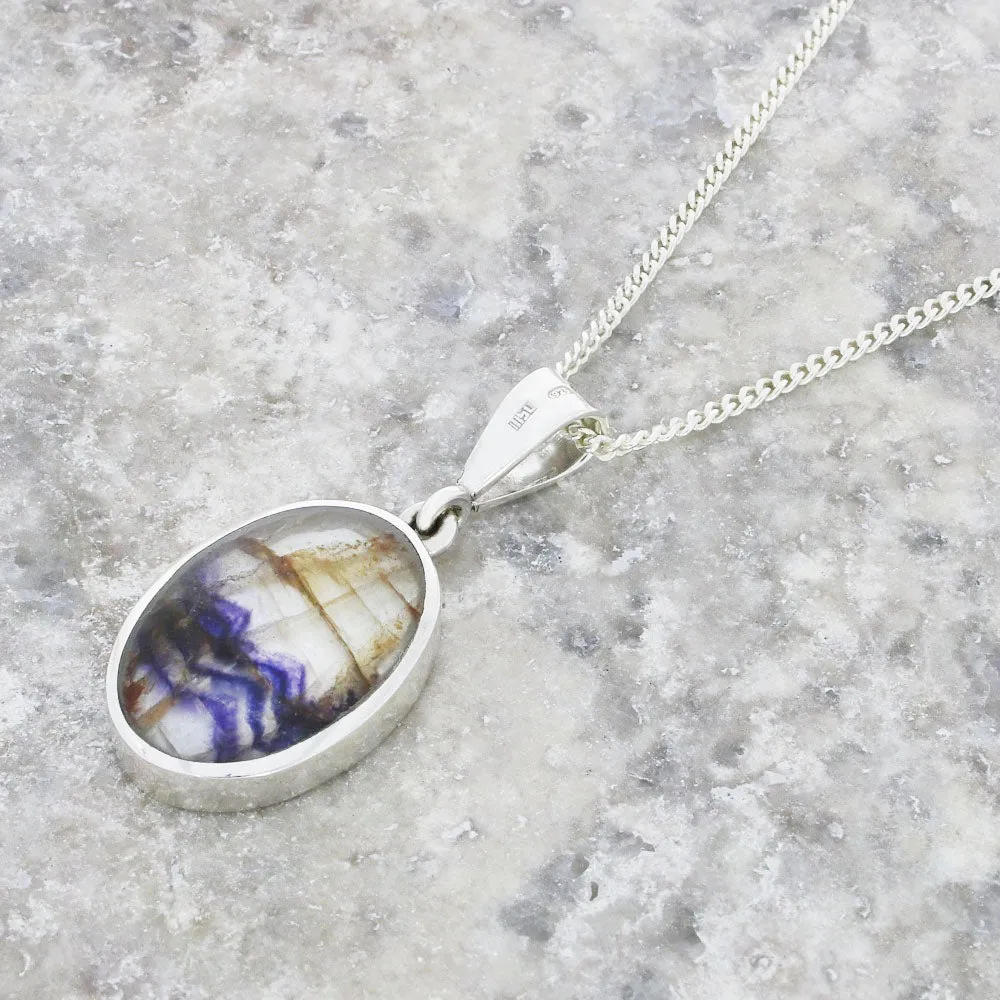 Derbyshire Blue John Sterling Silver Oval Pendant and Chain