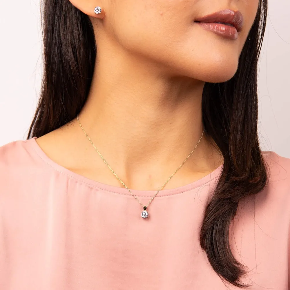 Diamonfire Sterling Silver Gold Tone 1.0ct Zirconia Pendant and Chain P5395