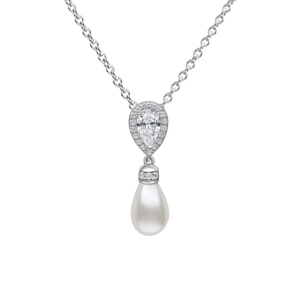 Diamonfire Sterling Silver Shell Pearl & Zirconia Pendant and Chain P5400