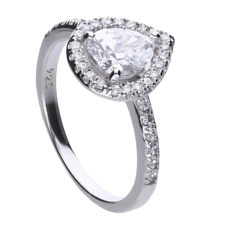 Diamonfire Sterling Silver Teardrop Zirconia Cocktail Ring R3627 Size O