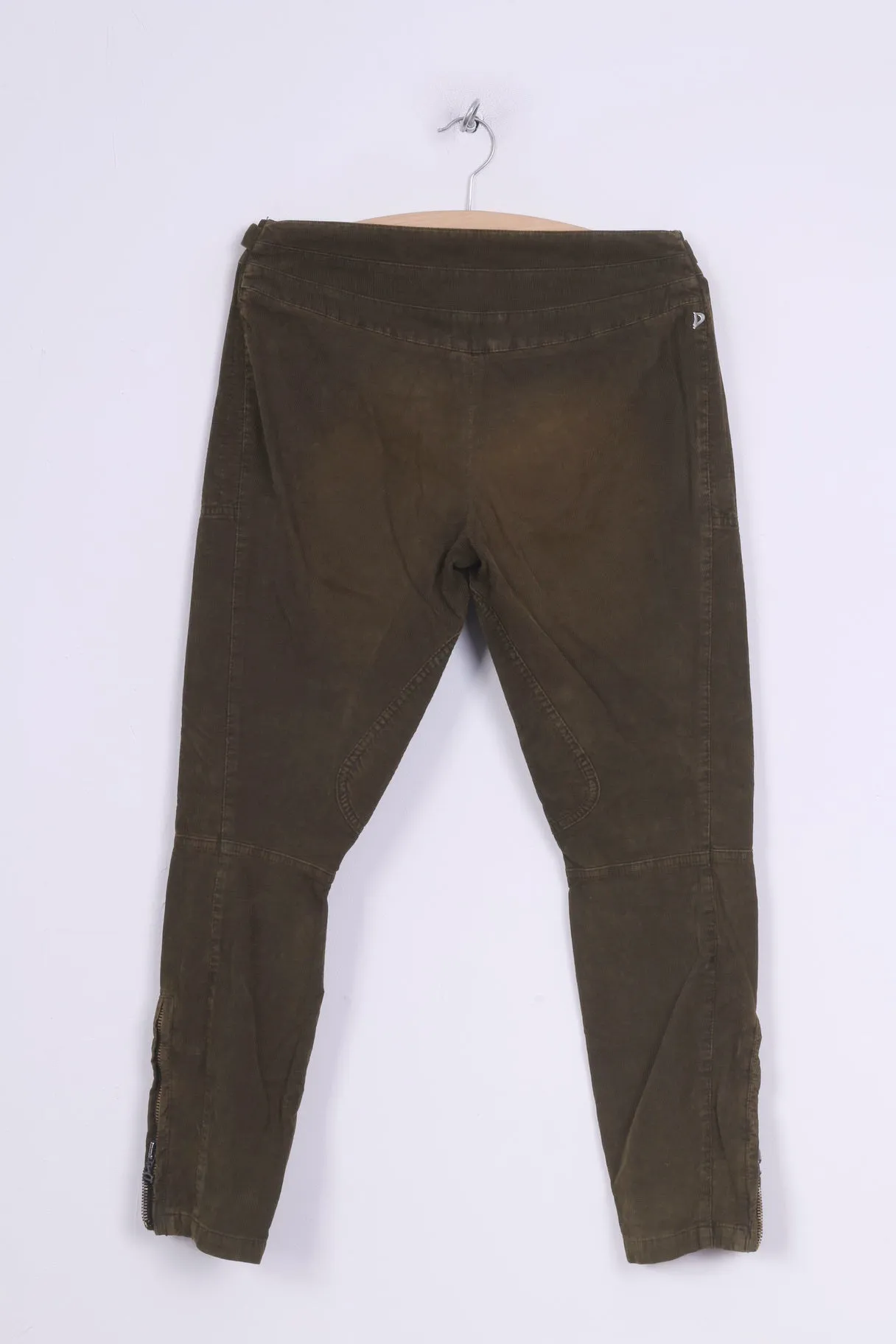 Dondup Women 28 Trousers Green Corduroy Cotton D006K Italy Knee Patches