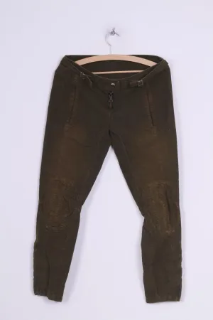 Dondup Women 28 Trousers Green Corduroy Cotton D006K Italy Knee Patches