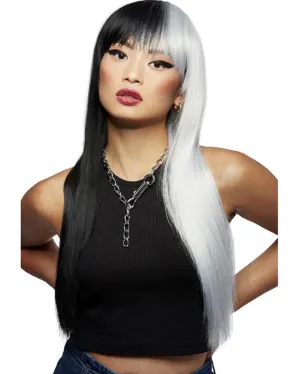 Downtown Long Black and White Wig