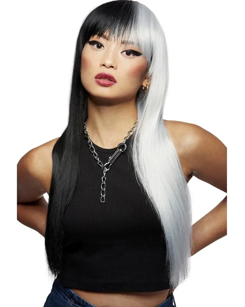 Downtown Long Black and White Wig
