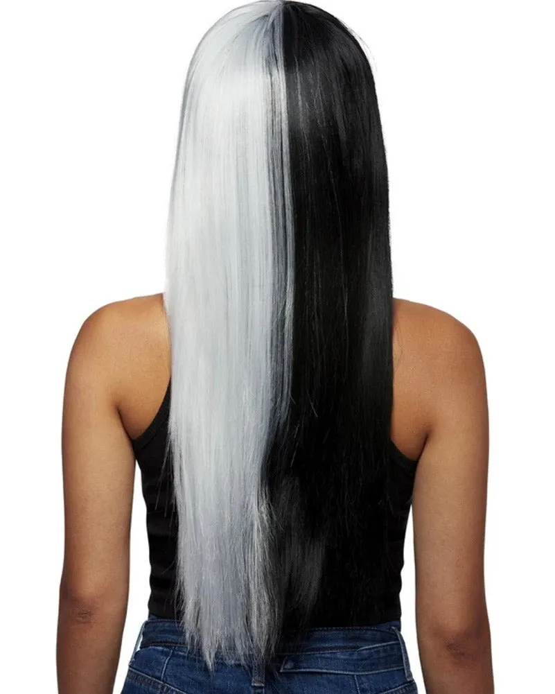 Downtown Long Black and White Wig