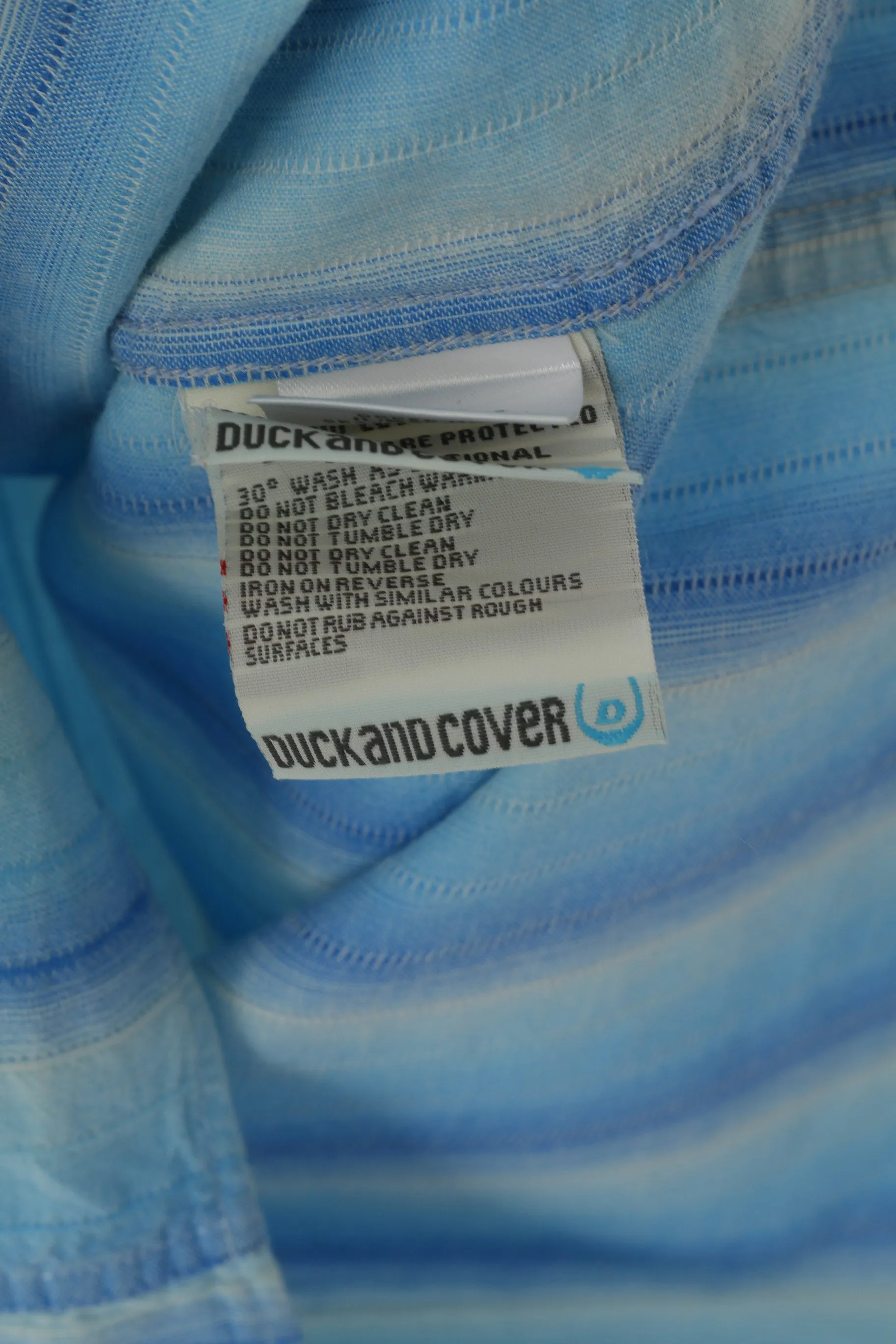 Duck and Cover Men L (M) Casual Shirt Blue Striped Cotton Snap Short Sleeve Retro Top