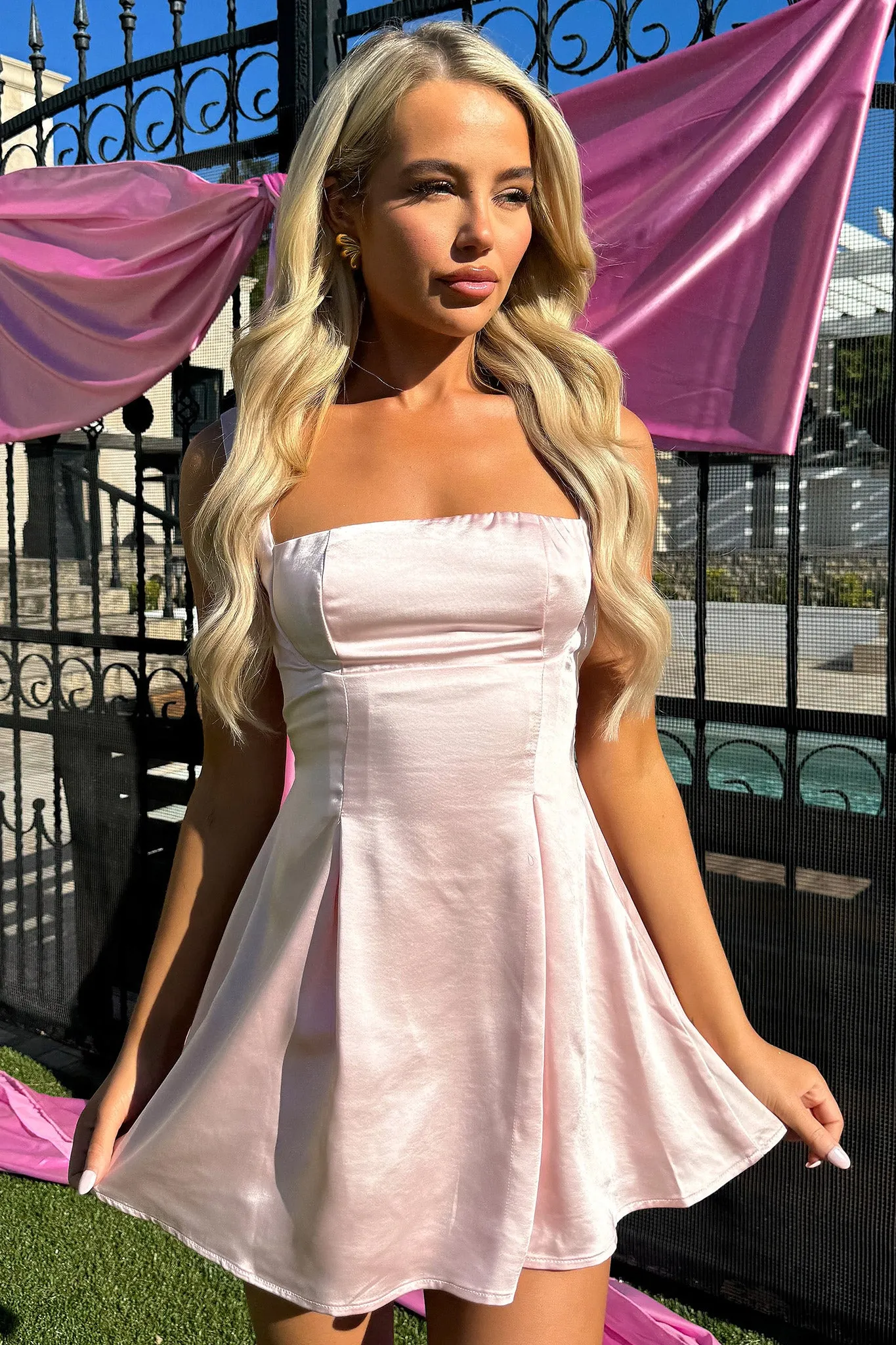 Edina Satin Mini Dress - Pink