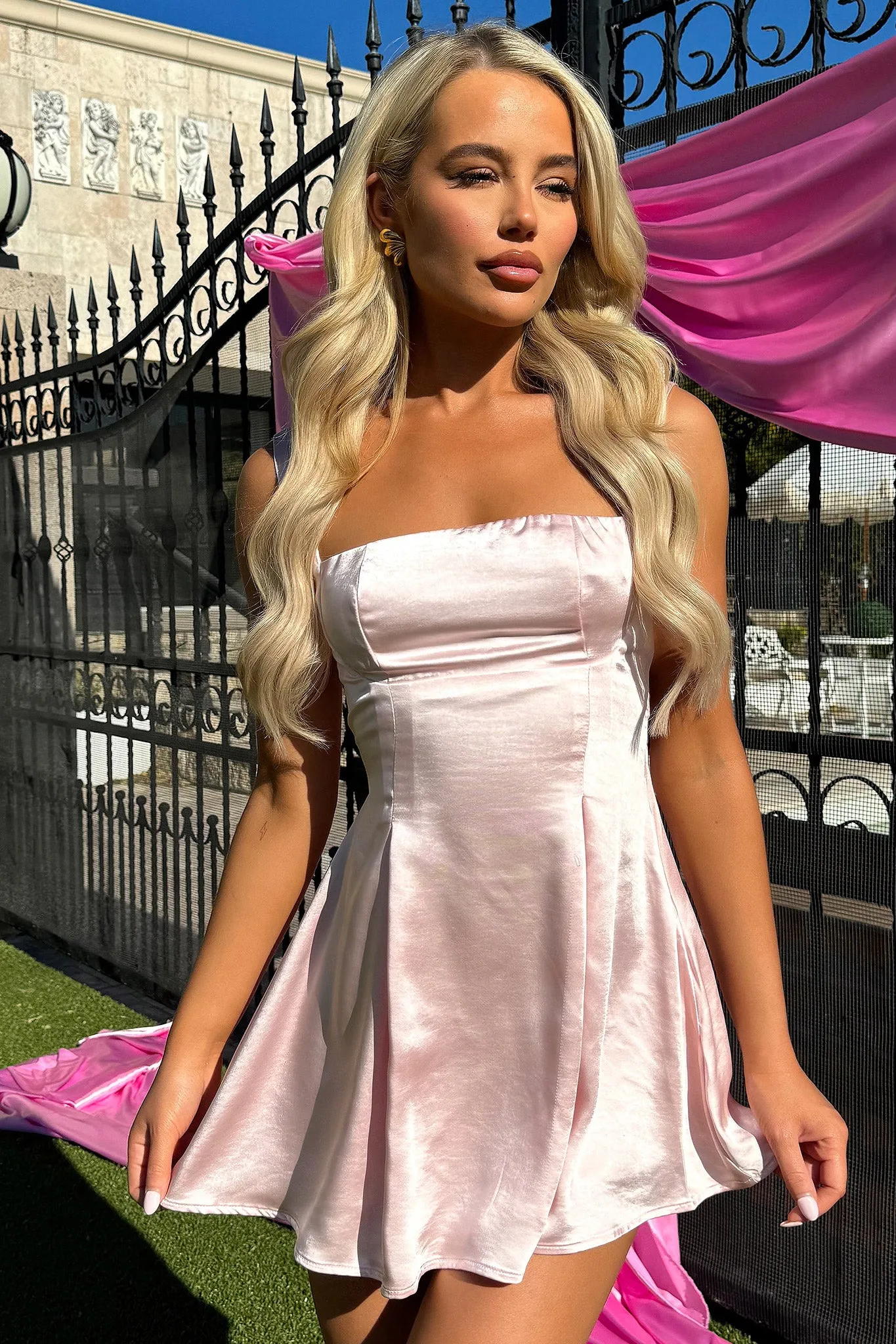 Edina Satin Mini Dress - Pink