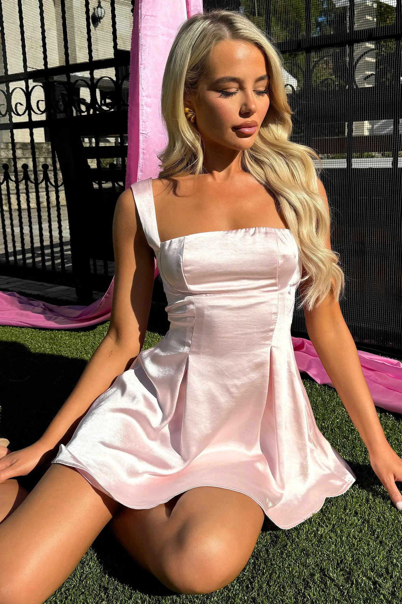 Edina Satin Mini Dress - Pink