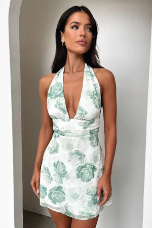 Elenor Halter Mini Dress - Green Floral
