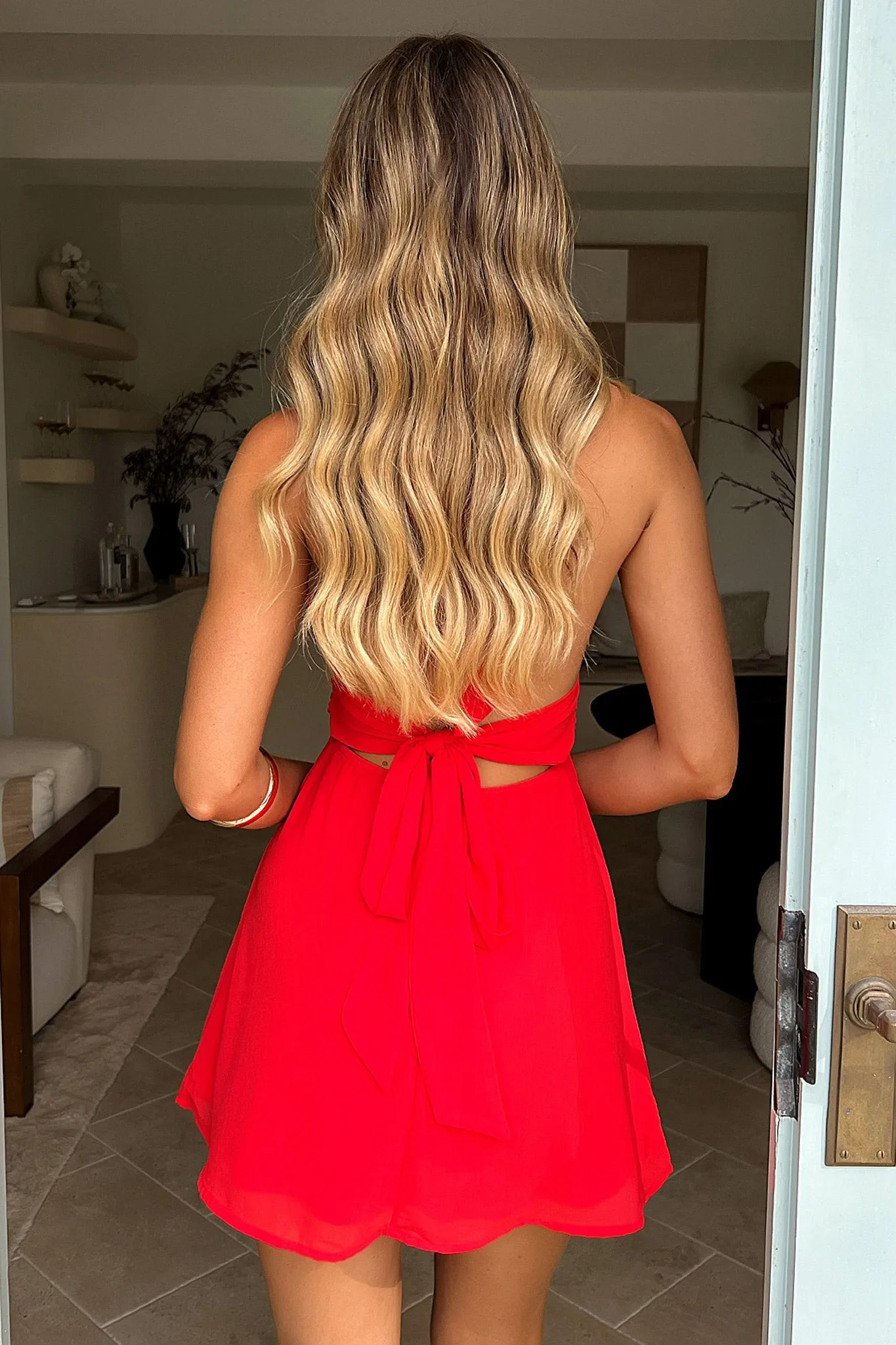 Elenor Halter Mini Dress - Red