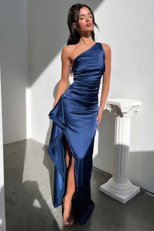 Elianna One Shoulder Satin Maxi Dress - Navy