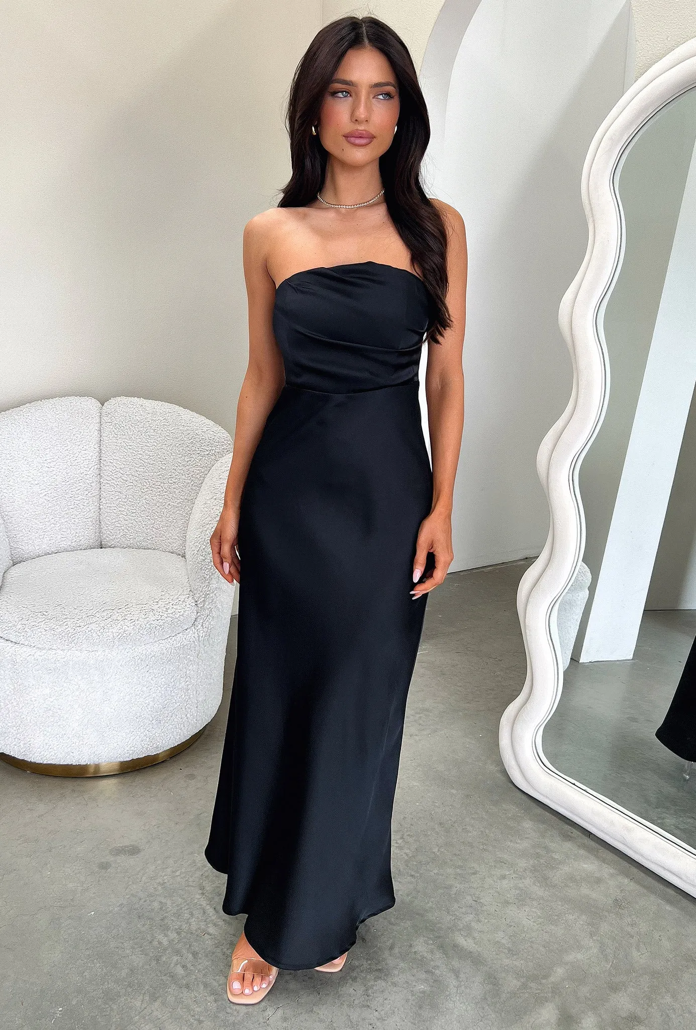 Elio Strapless Satin Maxi Dress - Black