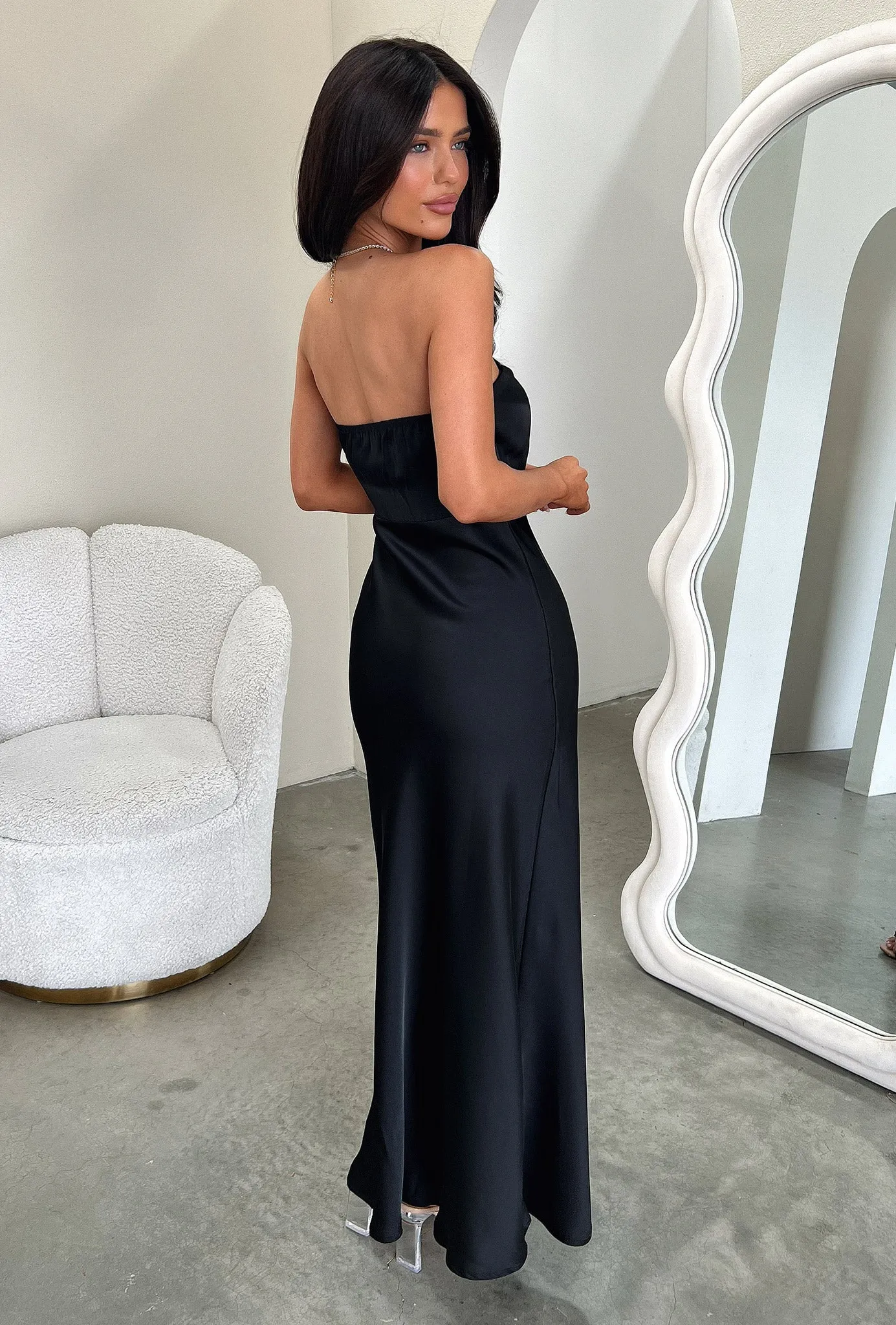 Elio Strapless Satin Maxi Dress - Black