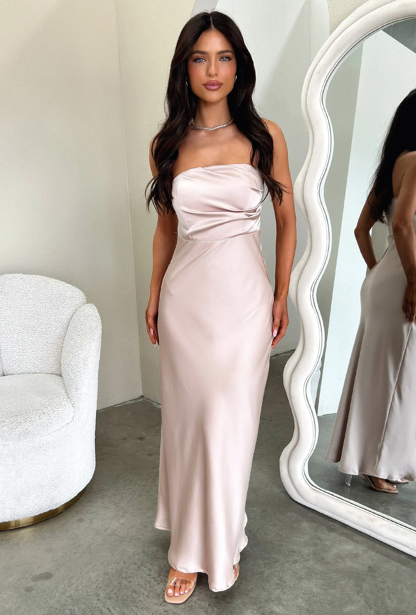 Elio Strapless Satin Maxi Dress - Champagne