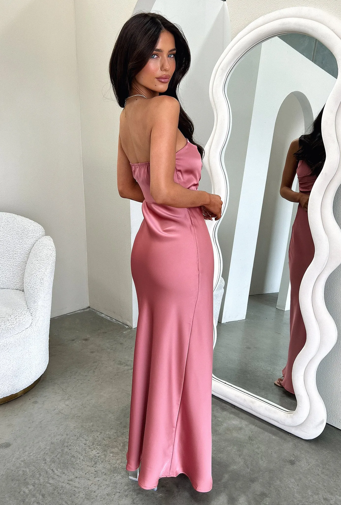 Elio Strapless Satin Maxi Dress - Rose