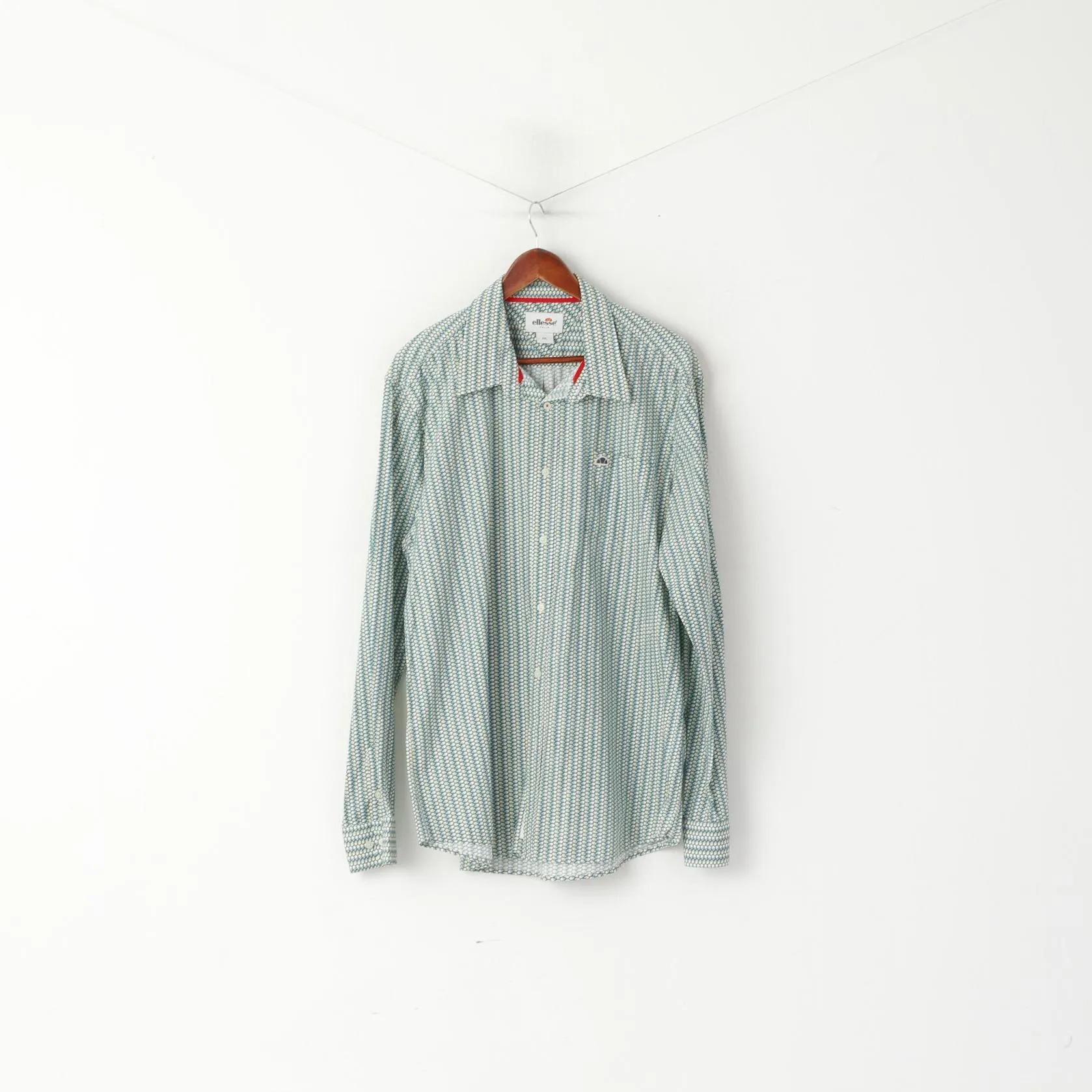 Ellesse Italia Men XXL Casual Shirt Green Cotton Multi Printed Deatailed Buttons Top