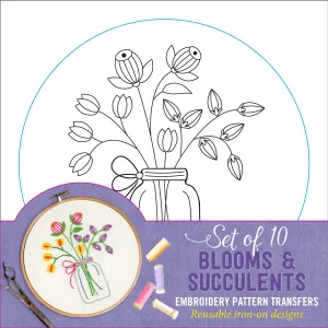 Embroidery Pattern Transfers - Set of 10 Blooms & Succulents