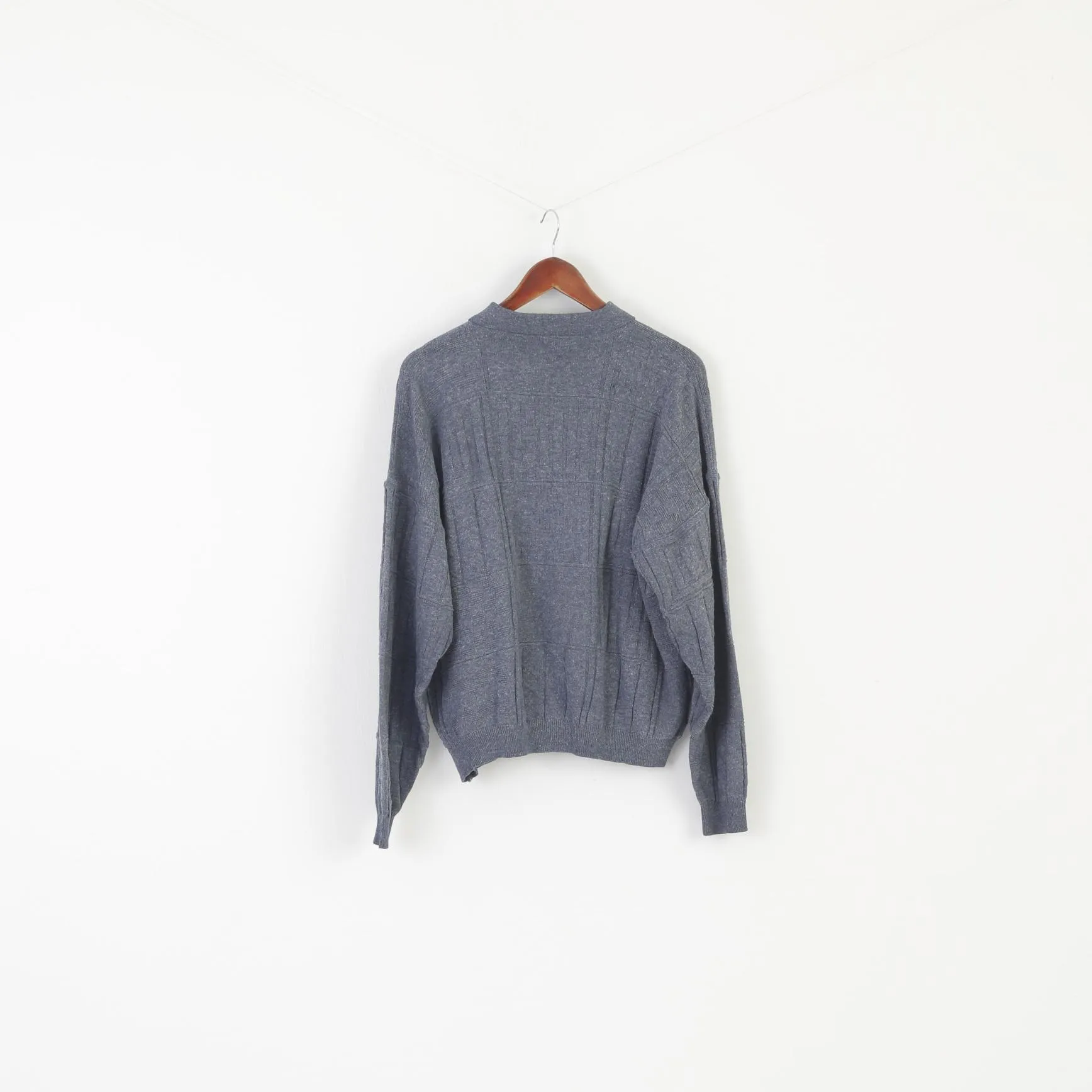 Emilio Santini Men M Jumper Blue Vintage Casualwear Collared Oversize Sweater