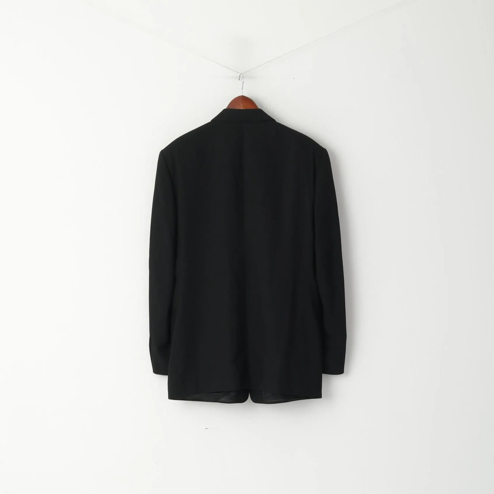 Fellini Men 44 L Blazer Black Wool Mini Check Classic Single Breasted Jacket