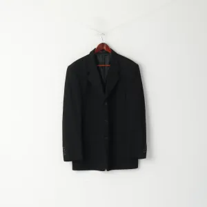 Fellini Men 44 L Blazer Black Wool Mini Check Classic Single Breasted Jacket