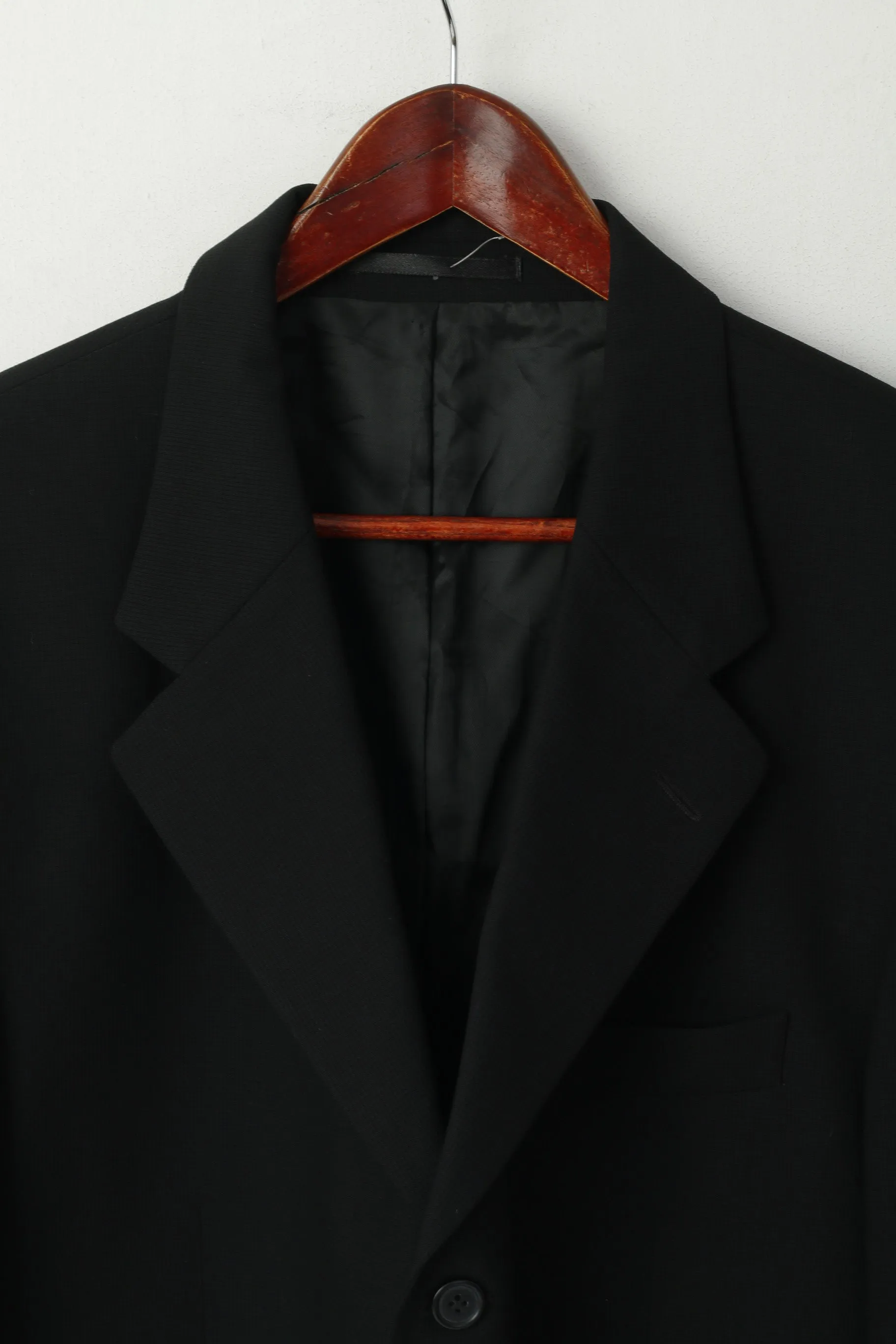 Fellini Men 44 L Blazer Black Wool Mini Check Classic Single Breasted Jacket
