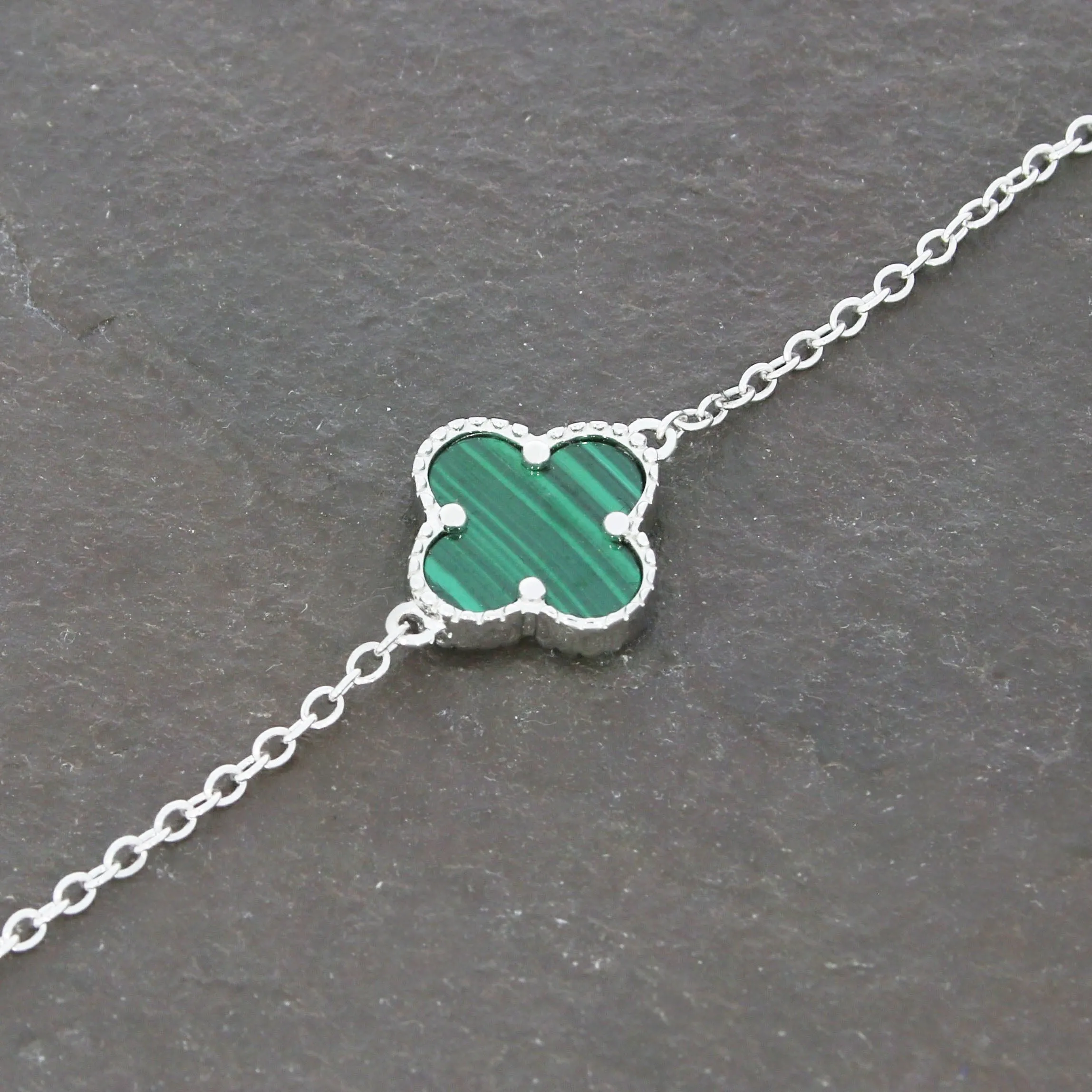 Four Leaf Clover Sterling Silver Green Stone Bracelet GVL053