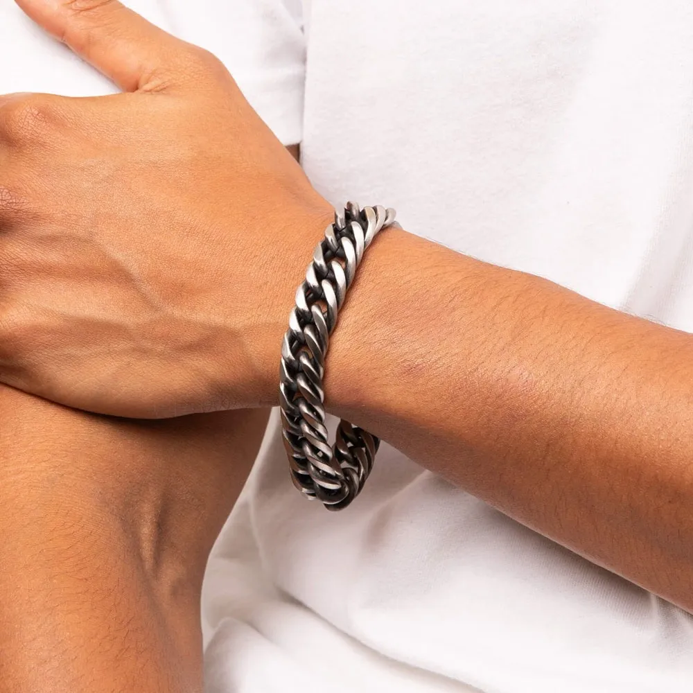 Fred Bennett Stainless Steel Oxidised Chunky Mens Bracelet B5454