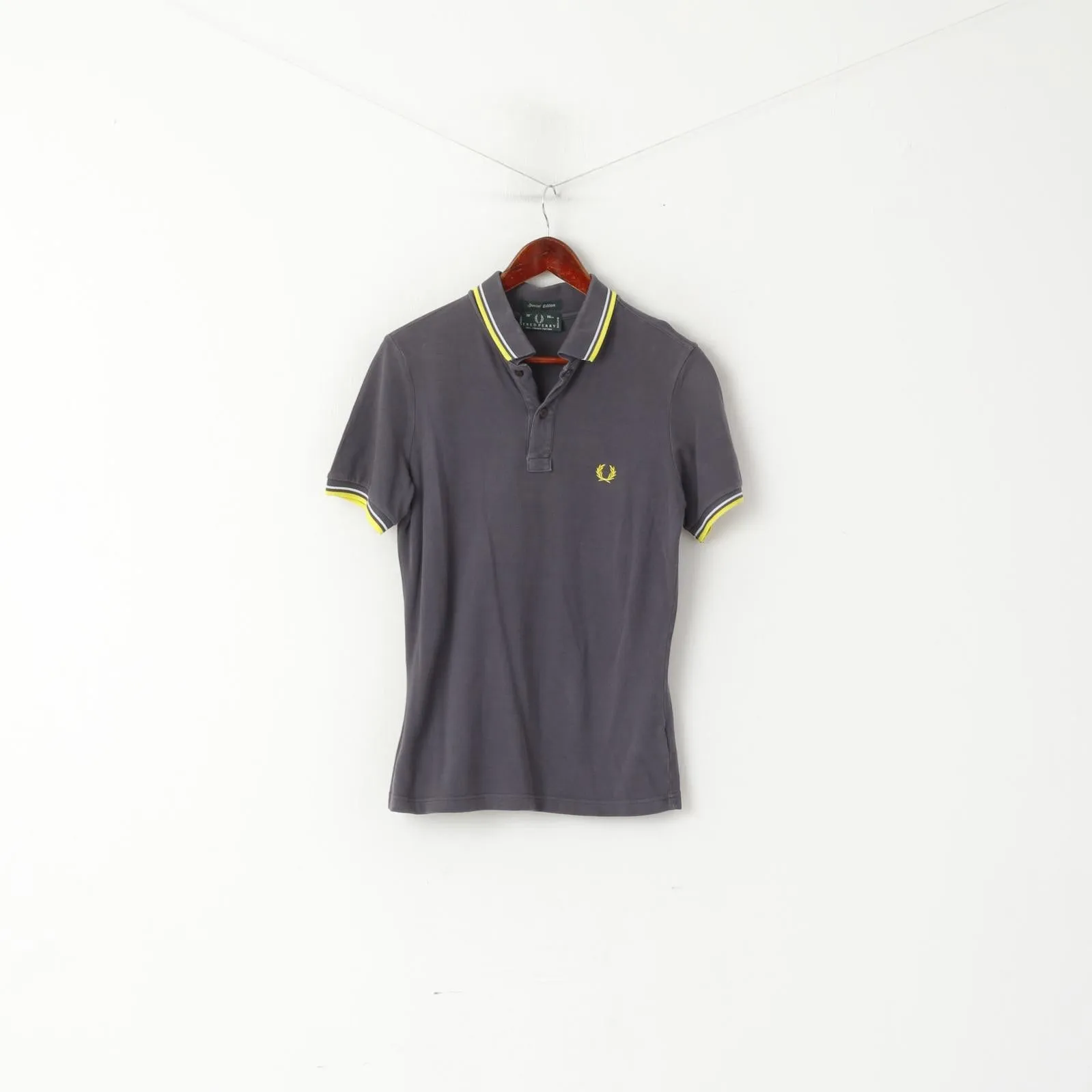 Fred Perry Men 38 XS Polo Shirt Grey Cotton Special Edition Italy Classic Top