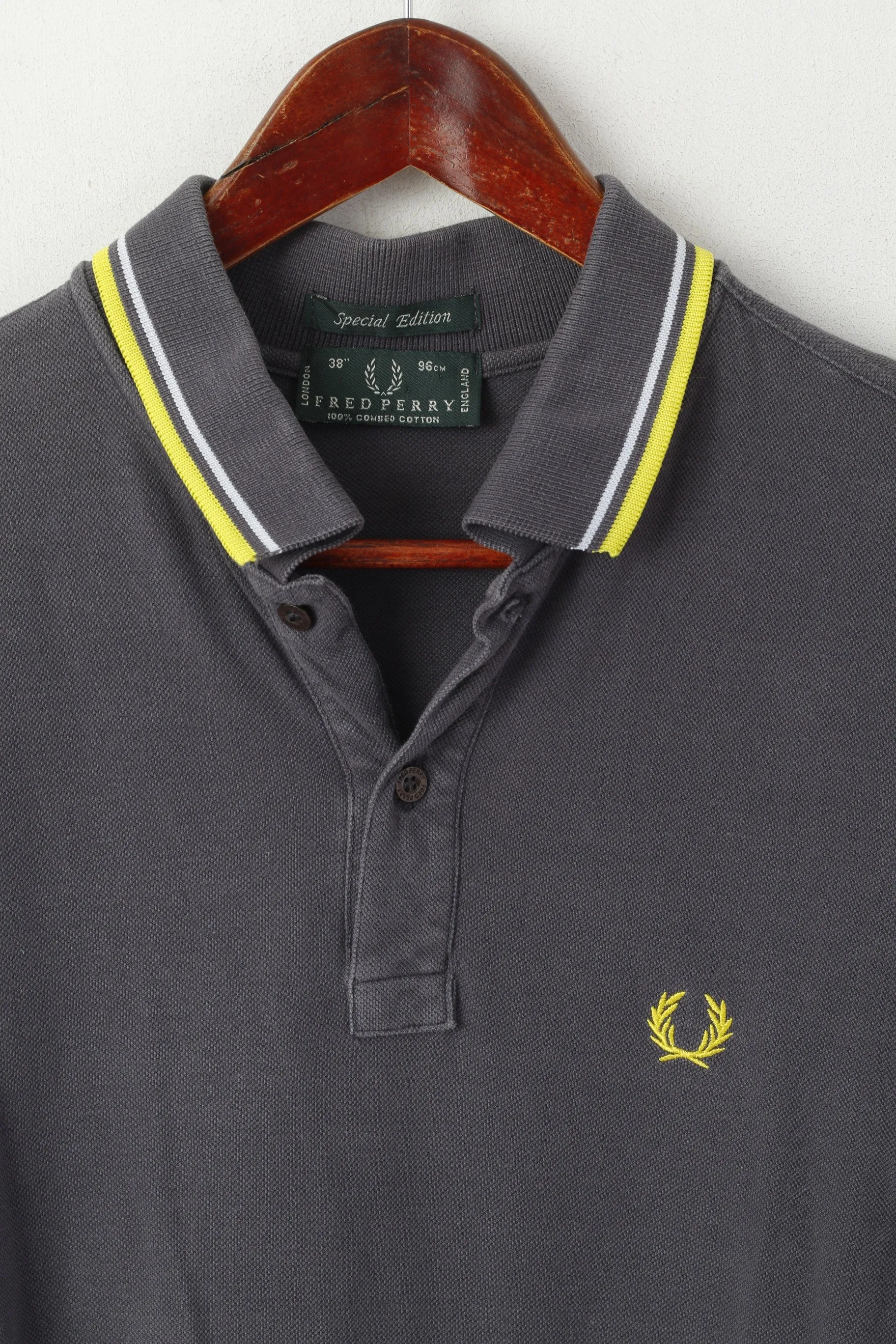 Fred Perry Men 38 XS Polo Shirt Grey Cotton Special Edition Italy Classic Top