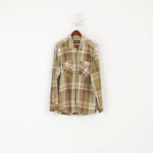 Freeman Sport Men XL Casual Shirt Brown Green Check Cotton Long Sleeve Top